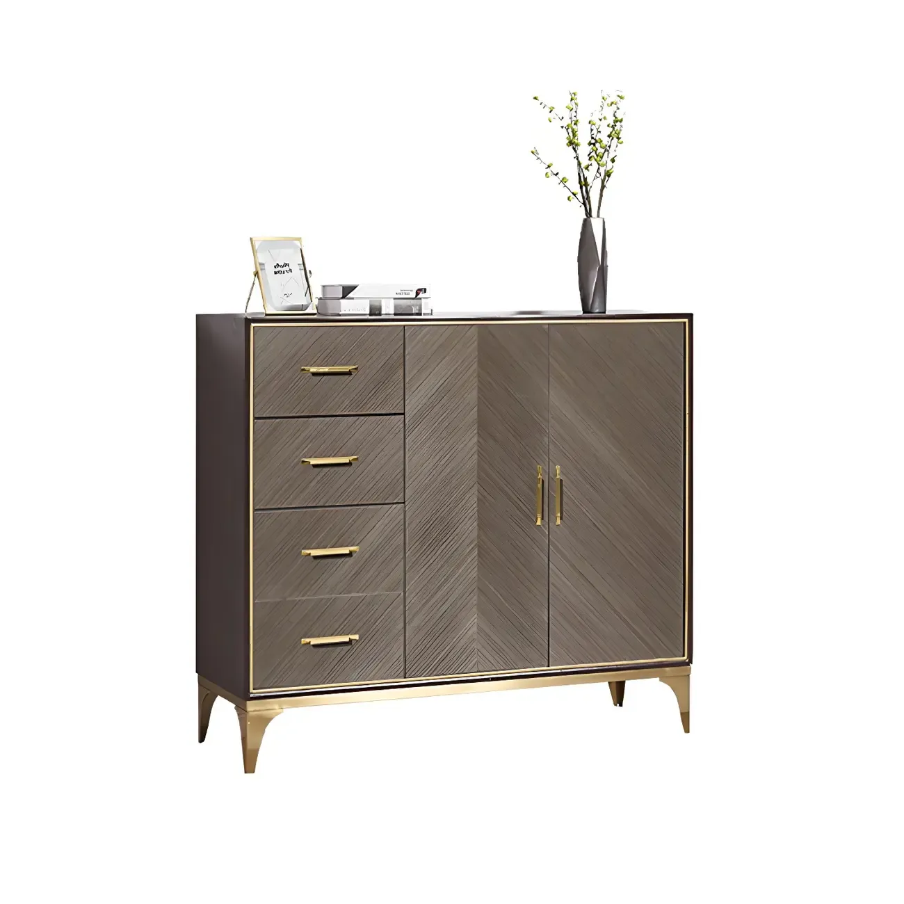 Glam Wooden Sideboard with Drawers & Adjustable Shelves