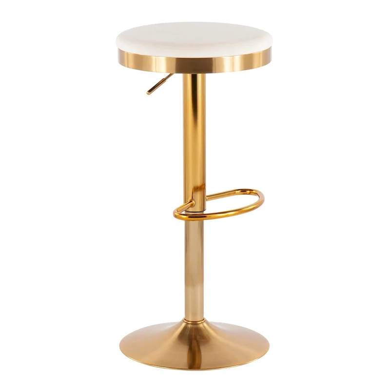 Gold Steel Barstool with Upholstered Seat - Set of 2 - Adjustable Height 23-31.75H