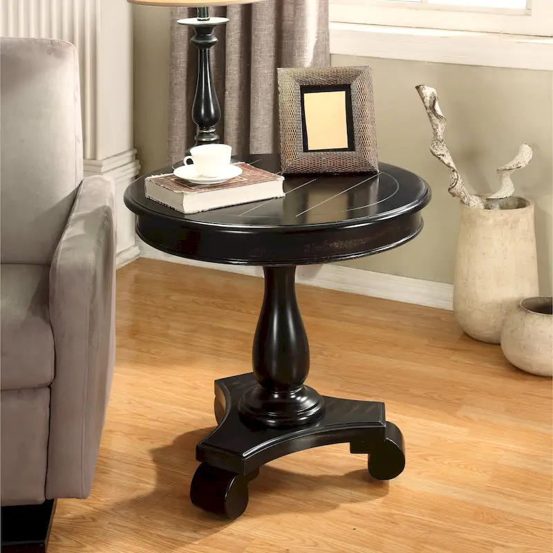 Rene Round Wood Pedestal End Table with Scrolled Legs