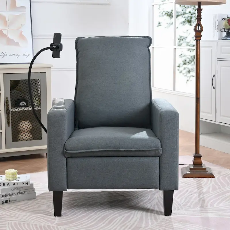 Modern Fabric Manual Recliner with Phone Holder, Cup Holder, Footrest