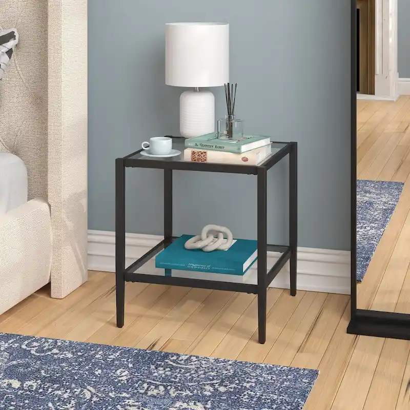 Hera 20 Wide Square Side Table with Clear Shelf