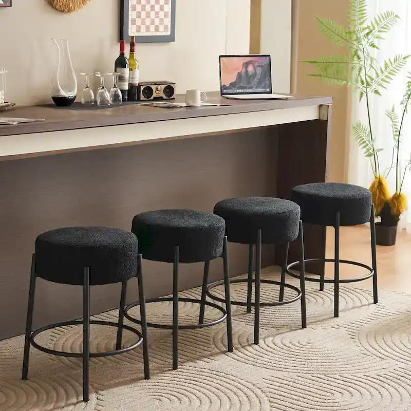 Black Modern 20  Barstools with Sturdy Hardware Support Legs (Set of 2)