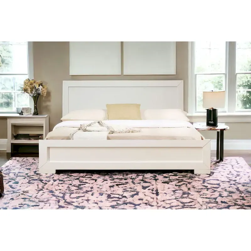 HomeRoots White Solid and Manufactured Wood Queen Bed Frame