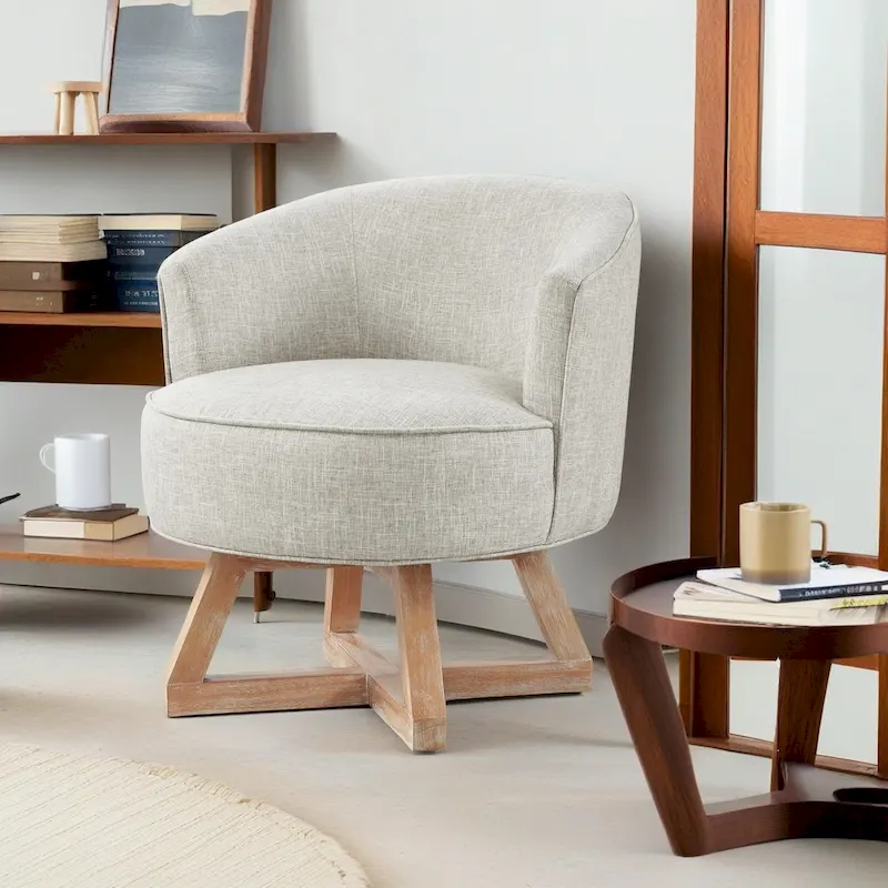 GDFStudio Swivel Accent Chair with Cross-shaped Wooden Base