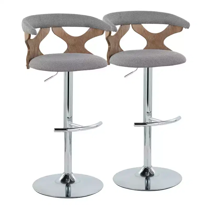 LumiSource Set of 2 Gardenia Adjustable Barstools Chrome Fabric