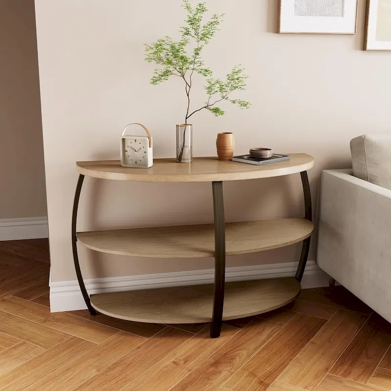 2-Tier Oval Table – Wood Grain / Black Metal, Industrial Style, Single