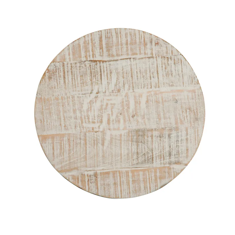 Abbott Solid Wood White Wash Round End Table with Jute Rope Wrapped Base