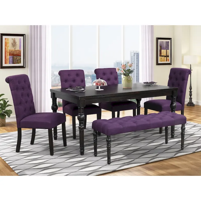 Roundhill Furniture Leviton Upholstered Dark Wash Wood 6-piece Dining Set