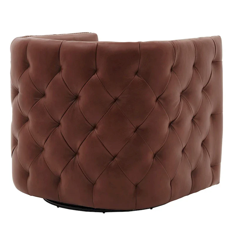 Leslie Top Grain Leather Swivel Tufted Chair