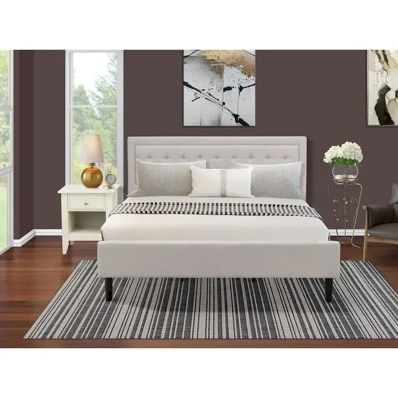 King Bedroom Set with 1 Bed and a Wire Brushed Butter Cream End Table - Mist Beige Linen Fabric Bed(Pieces Option)