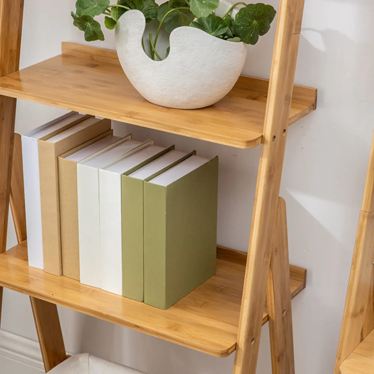 Bamboo Open 4 Shelves Adjustable Ladder Bookcase