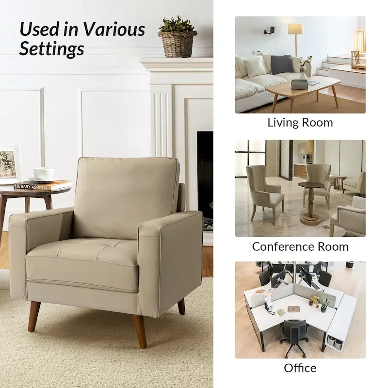 Mid-century Genuine Leather Arm Chair