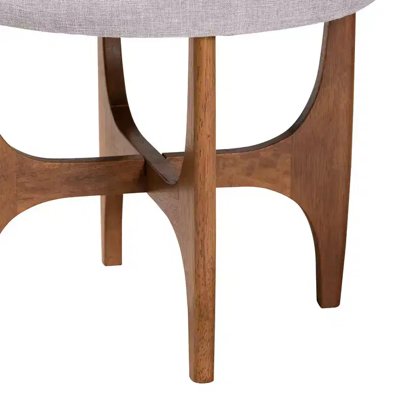 Theo Fabric and Wood Ottoman Footstool Grayish Beige/Walnut Brown - Baxton Studio
