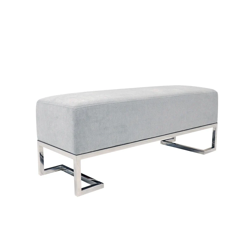 Pasargad Home Luxe Upholstered Stainless Steel Bench - W48xD16.5xH17.6