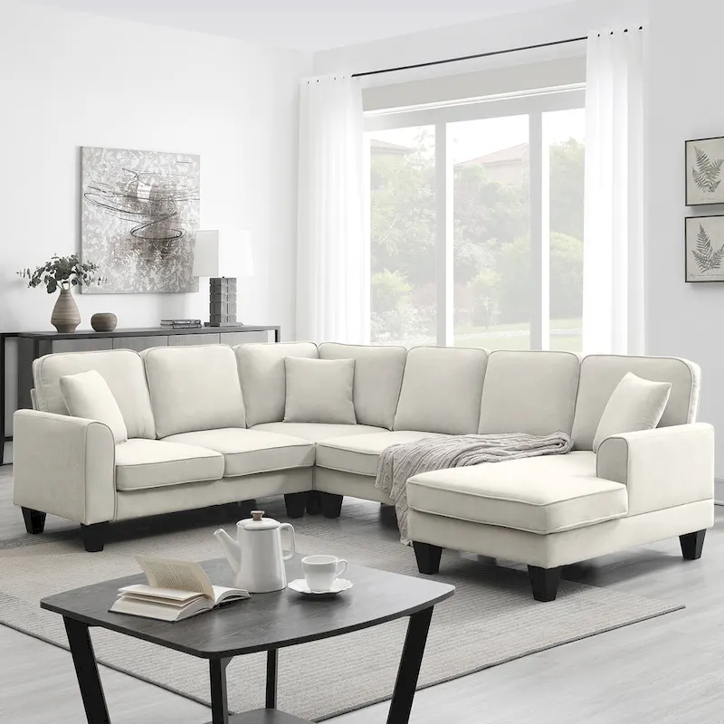 [VIDEO provided] [New] 108*85.5  Modern U Shape Sectional Sofa, 7 Seat Fabric Sectional Sofa Set with 3 Pillows Included for Liv