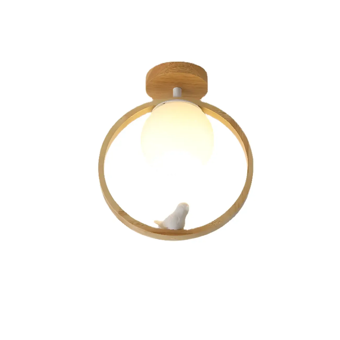 Natural Rubber Wood Cube Shade Semi Flush Ceiling Light