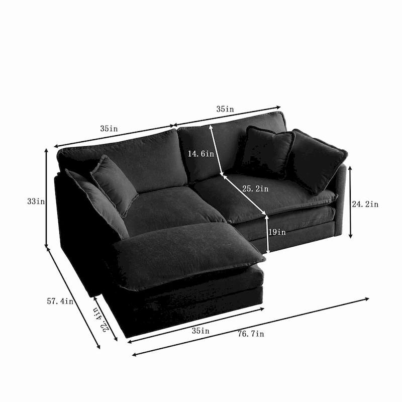 3-Piece Modular Chenille Upholstered L-Shaped Sectional Sofa with Ottoman