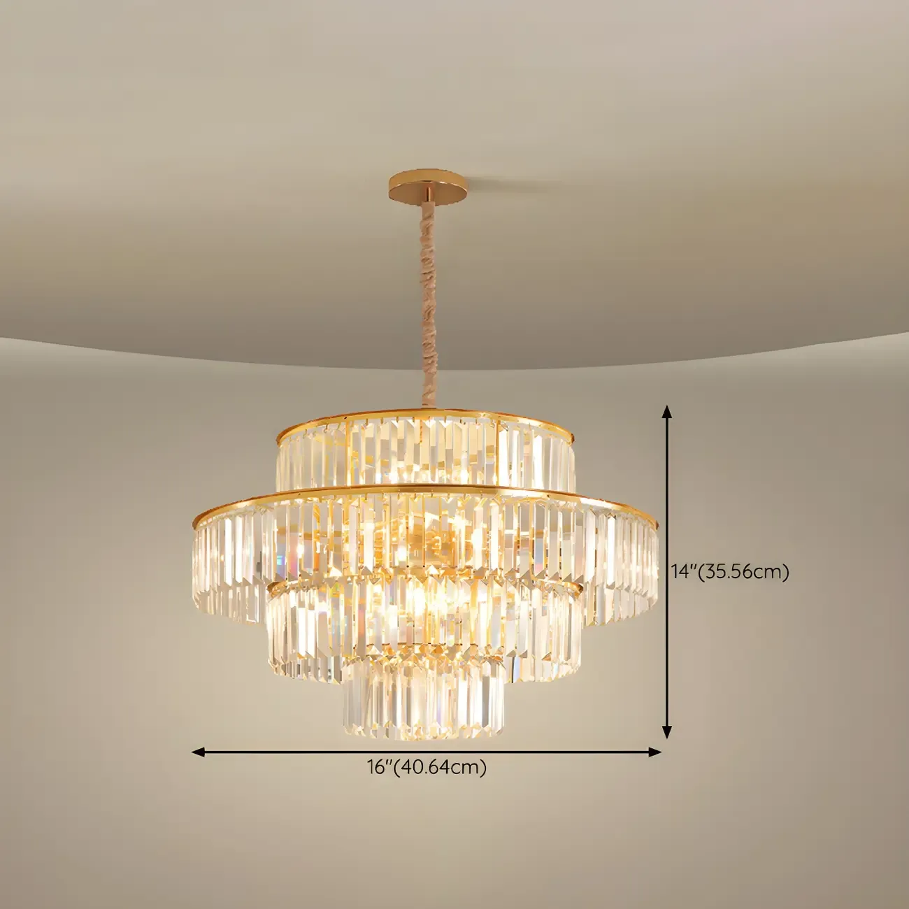 Gold Crystal Cylinder Tier Circle Chandelier