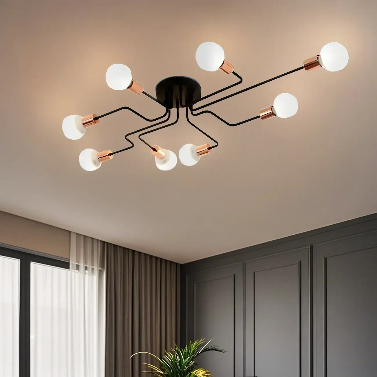 Industrial Branch Metal Semi Flush Ceiling Light