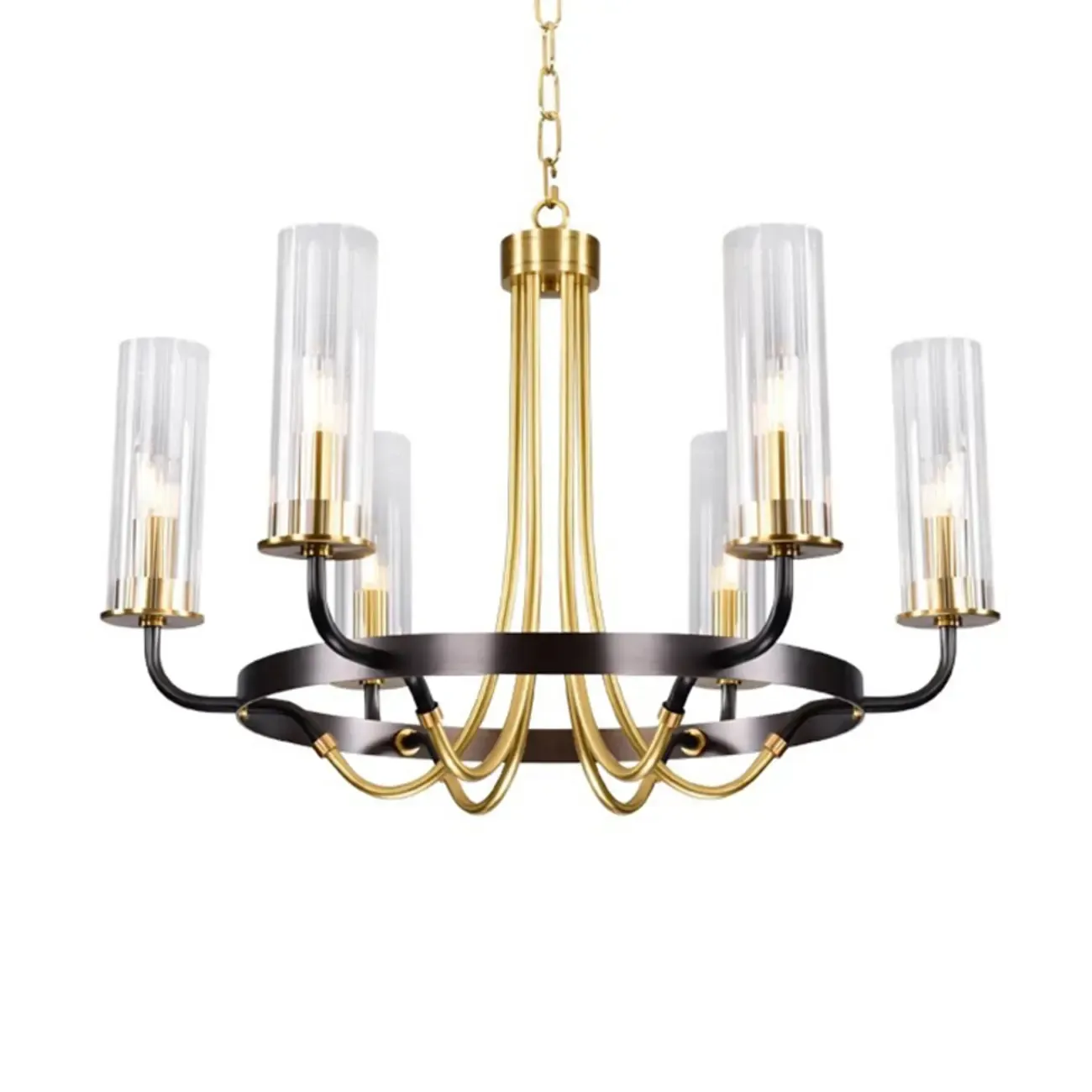 Modern Circle Black Gold Clear Glass Shade Chandelier
