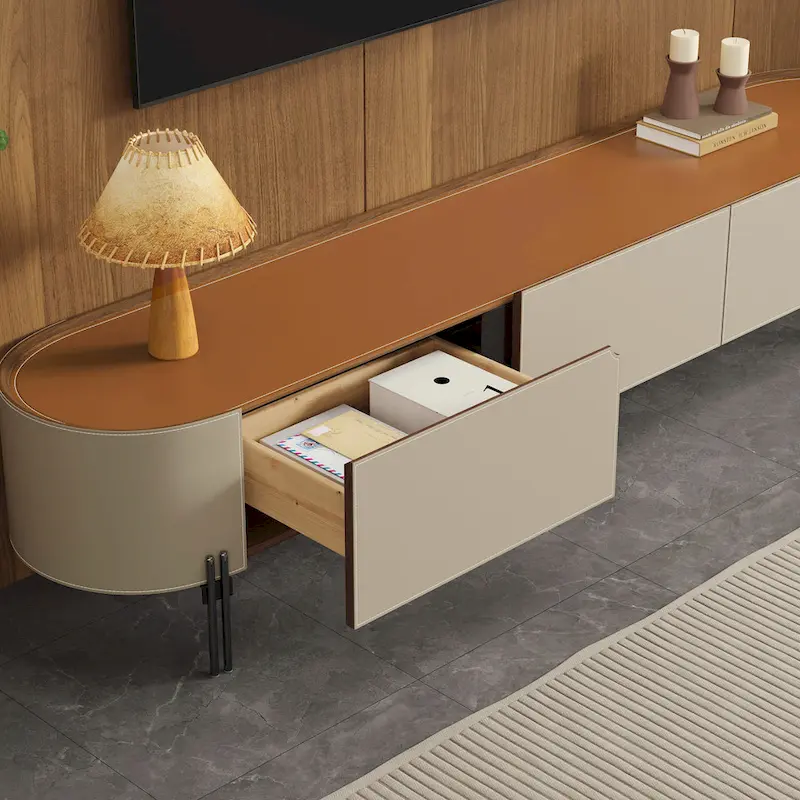 78.7 Leather TV Stand, Modern Entertainment Center with 3 Drawers