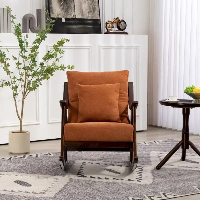 Woven Fabric Upholstered Modern Rocking Chair with Solid Wood Frame