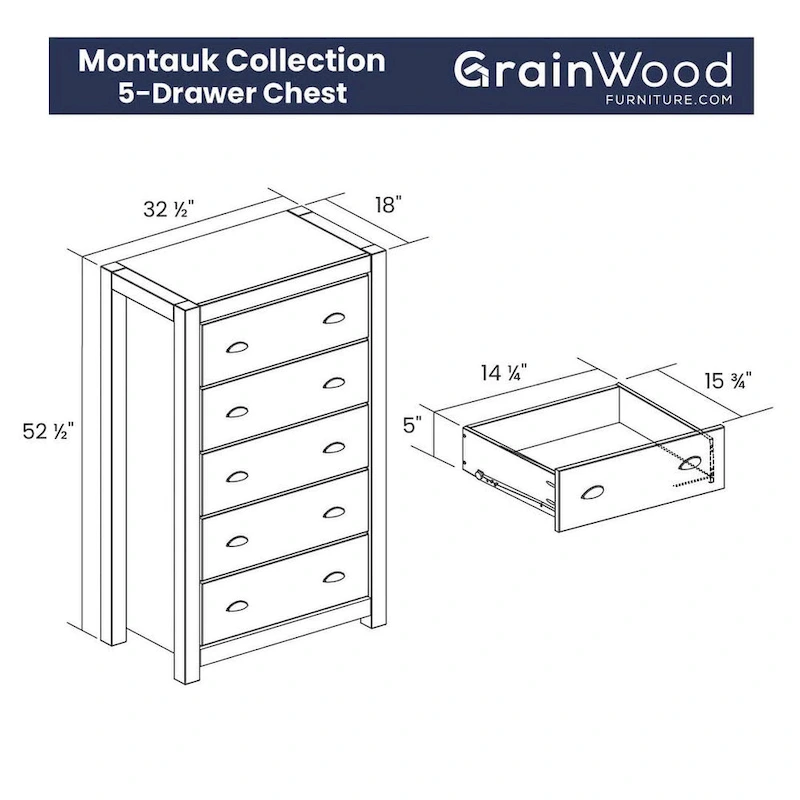 Grain Wood Furniture Montauk 5-drawer Solid Wood Chest