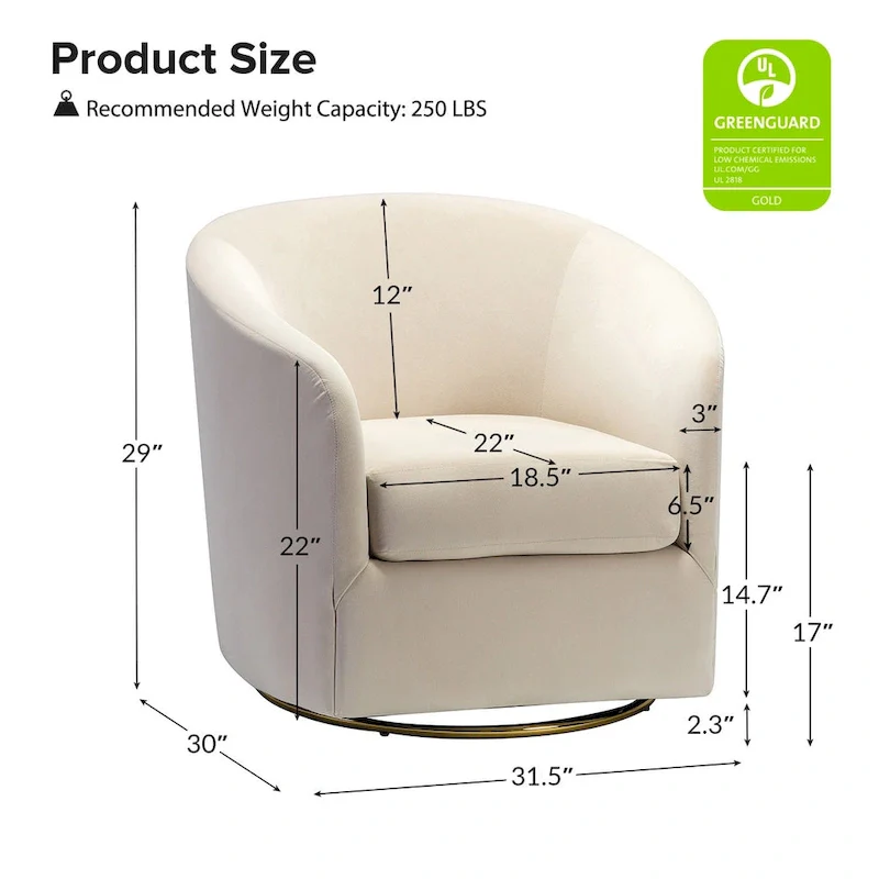 Modern Velvet Curved Swivel Accent Barrel Chair with Metal Base