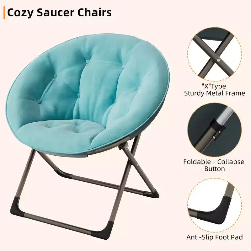 Comfy Saucer Chairs, Folding Reading Lounge Chair, Cozy Faux Fur Living Room Chair with Soft Thick Padded Seat Metal Frame, Modern Style Home