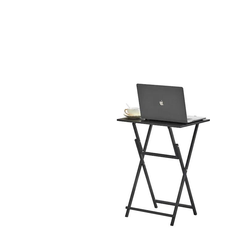 2-Piece Folding TV Tray Table with Wood Top and Metal Frame