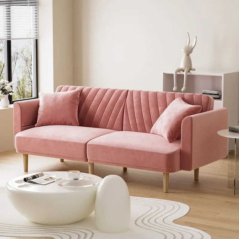 Ouyessir Upholstered Tufted Convertible Futon Sofa Bed with Foldable Armrest