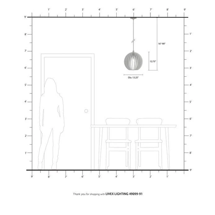 Livex Lighting 1 Light Mini Pendant, 49099-91 - 13.25  Dia x 16  - 90  Adj. H