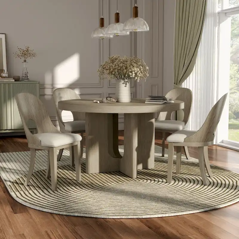 Piez Modern 5-Piece Solid Wood Round Dining Set