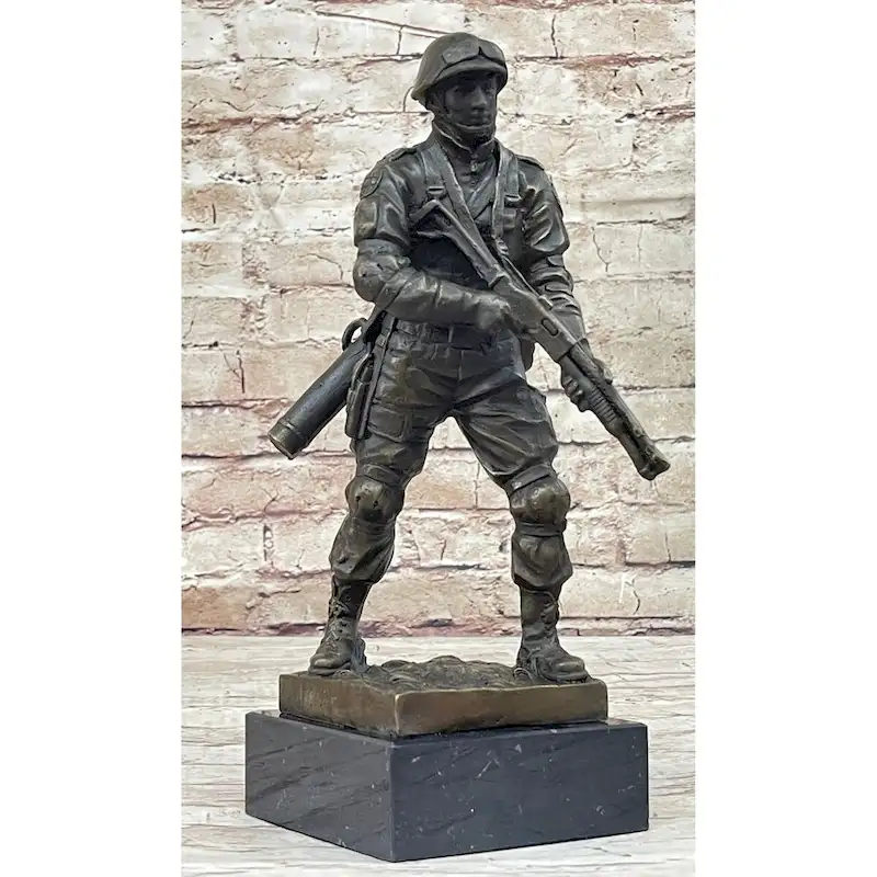 Signed Original Artwork By Milo Soldier Holding Rifle And Gear Bronze Sculpture Statue
