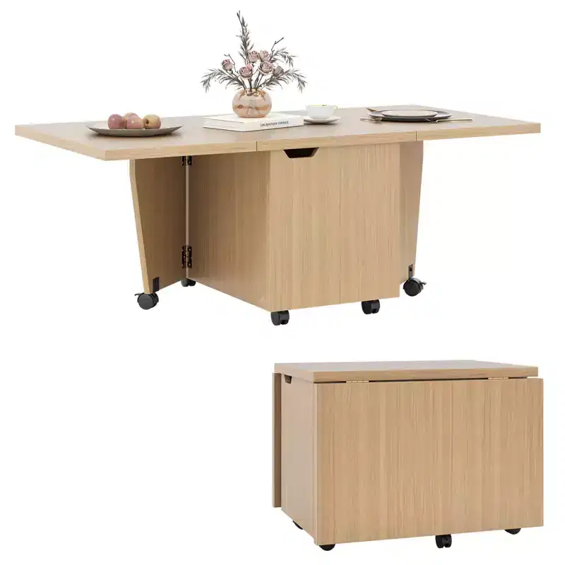Foldable Coffee Table 48 Extendable Center Table with Storage Cabinets & Wheels Oak/Walnut/Brown