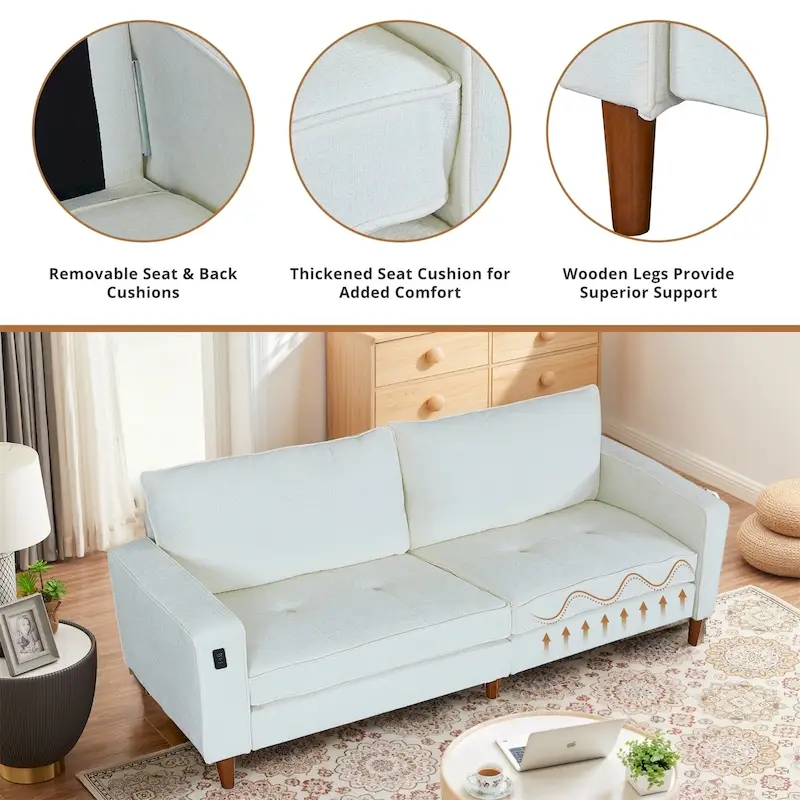 82.6 Inch Modern Living Room Chenille Recliner Sofa, loveseat Sofa,Removable Sofa Cover with USB, Easy to Instal