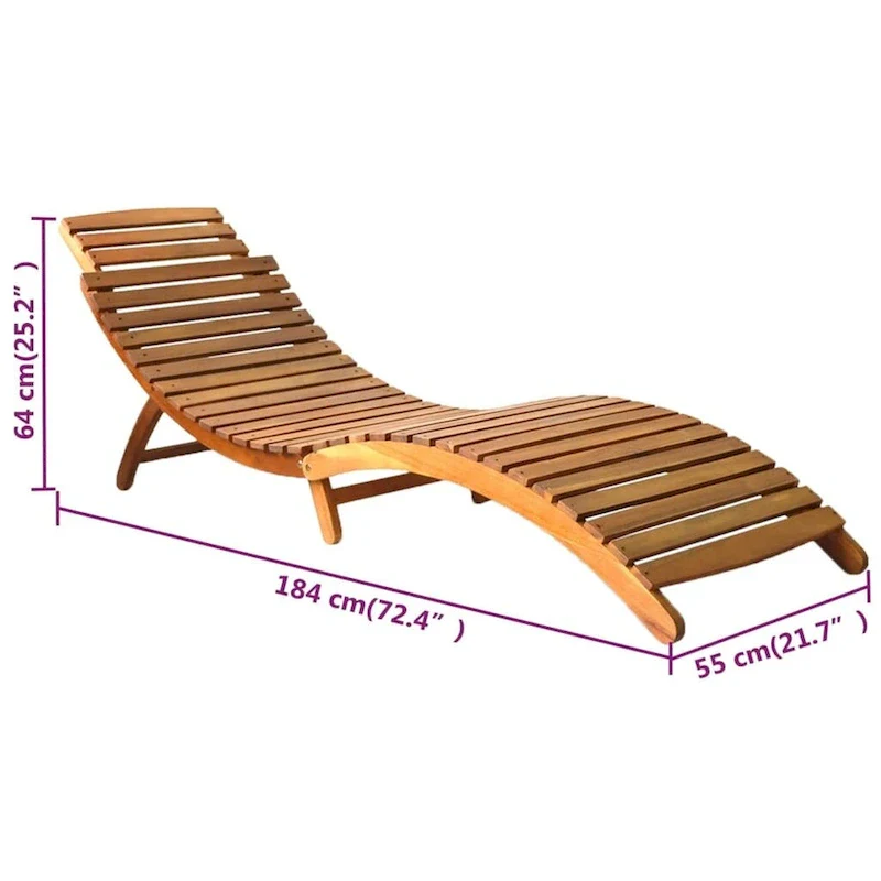 vidaXL Sun Loungers 2 pcs with Table and Cushions Solid Acacia Wood - 72.4 x 21.7 x 25.2