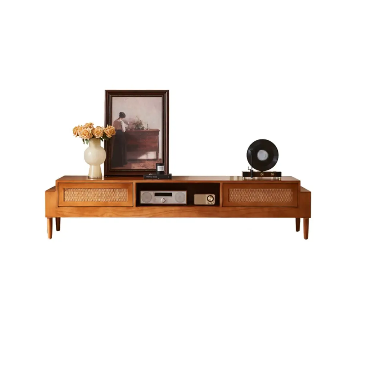 70Inch Modern Brown Wood TV Stand Entertainment Center