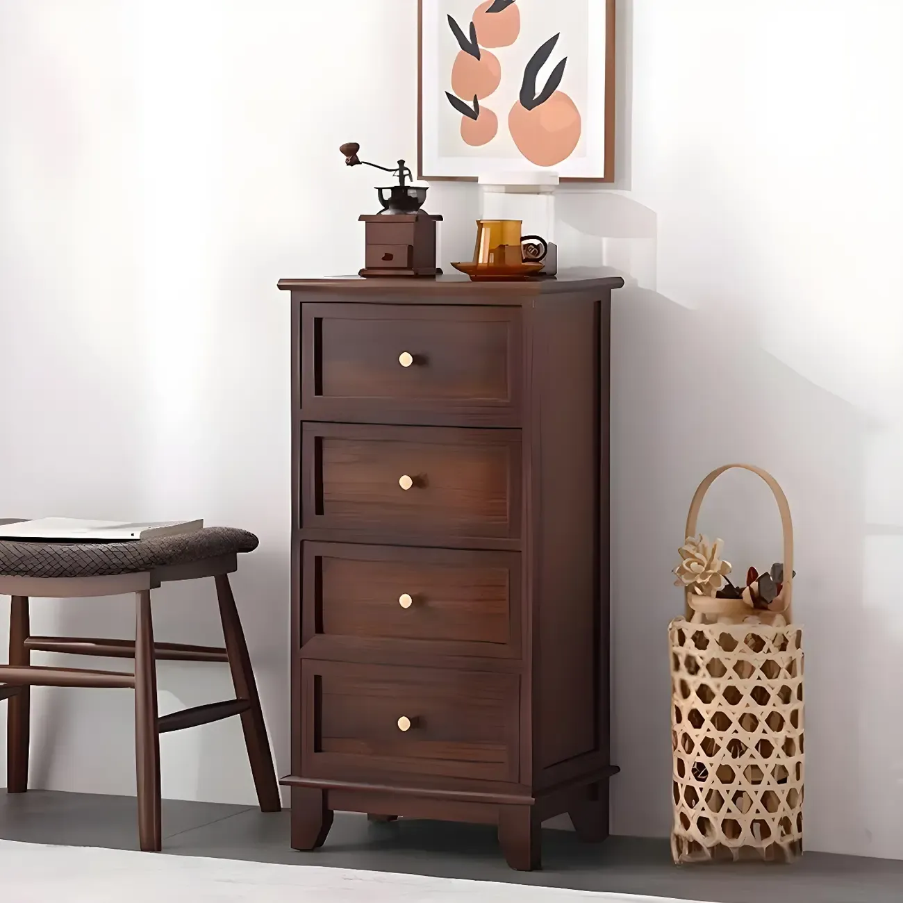 Industrial Rectangular Brown Wooden Drawer Cabinet