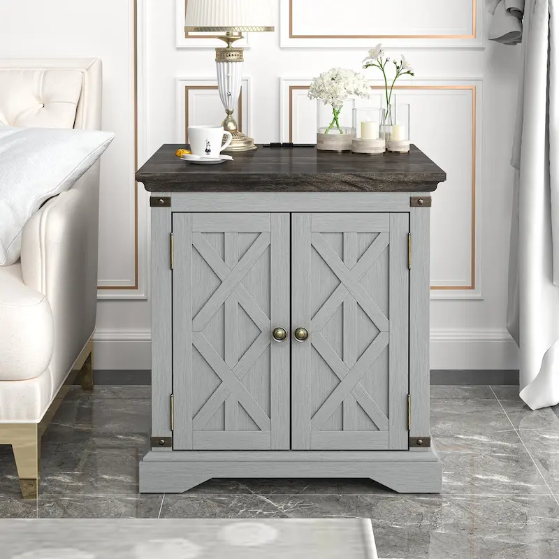 Farmhouse End Table with Charging Station - 25 in Height