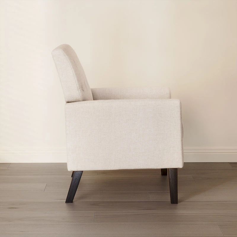 LUE BONA Modern Upholstered Accent Chair Linen Fabric Button Tufted Armchair with Solid Wood Frame - 28.5 W X 27.25 D X 33.75 H