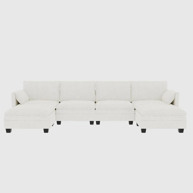 Christopher Knight Home - Noah 141.5 U-Shaped 6-Seater Sofa Couch with Movable Ottoman and Armrest Pockets, Fabric Upholstery