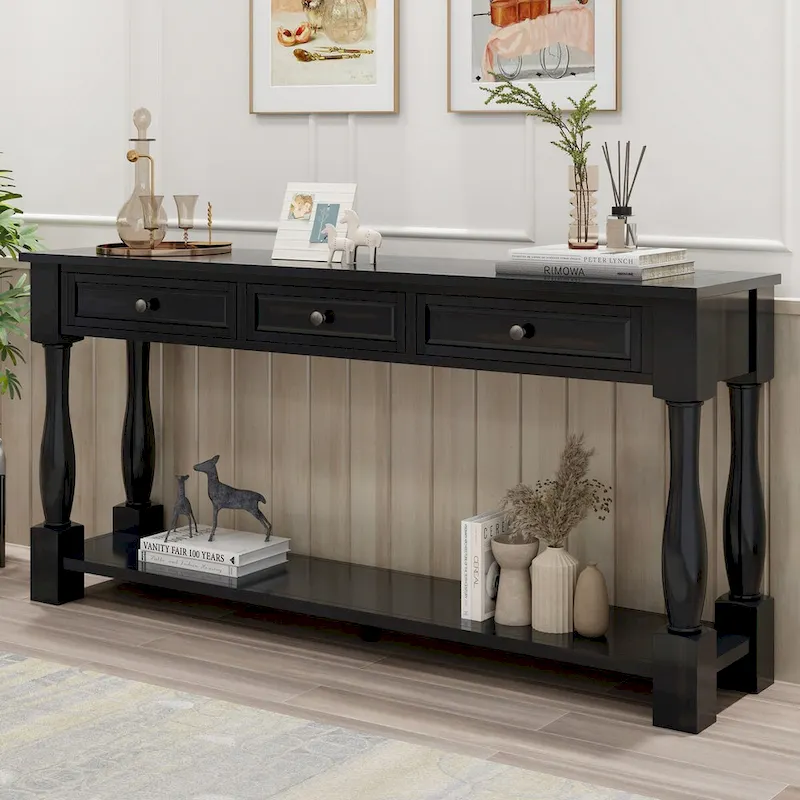 63inch Console Table,Long Sofa Table with Drawers and Shelf,French Country Entryway Table