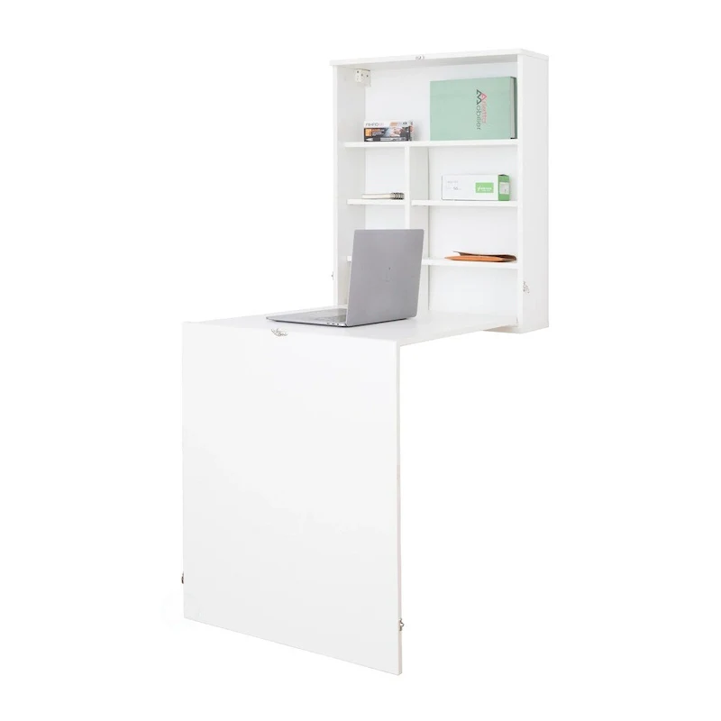 Wall Mount Laptop Fold-out Desk with Shelves