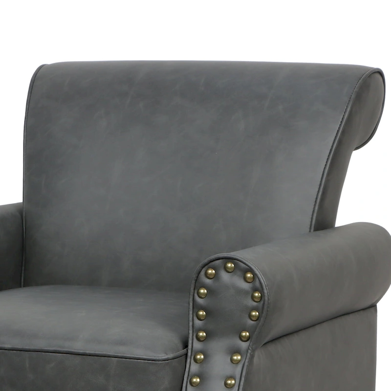 2 Set Nailheads Accent Chair Faux Leather Armchair