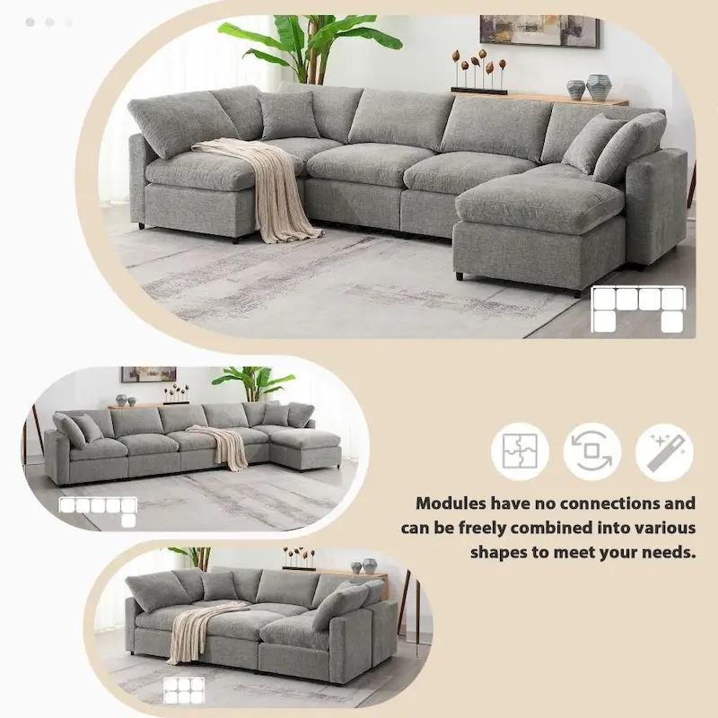 U Shaped Convertible Sectional Sofa with Ottoman