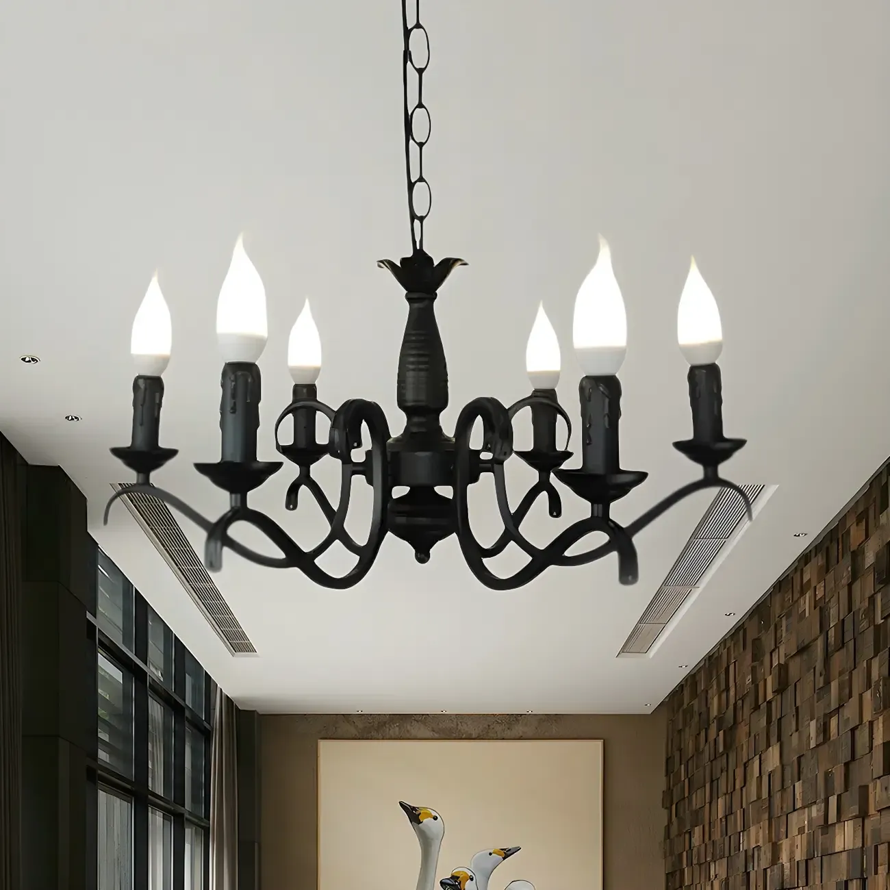 Industrial Black Metal Candelabra Chandelier