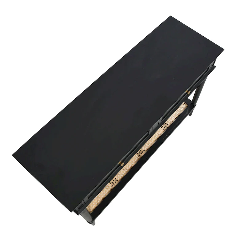 Acacia Wood Console Table with Cane Shelf