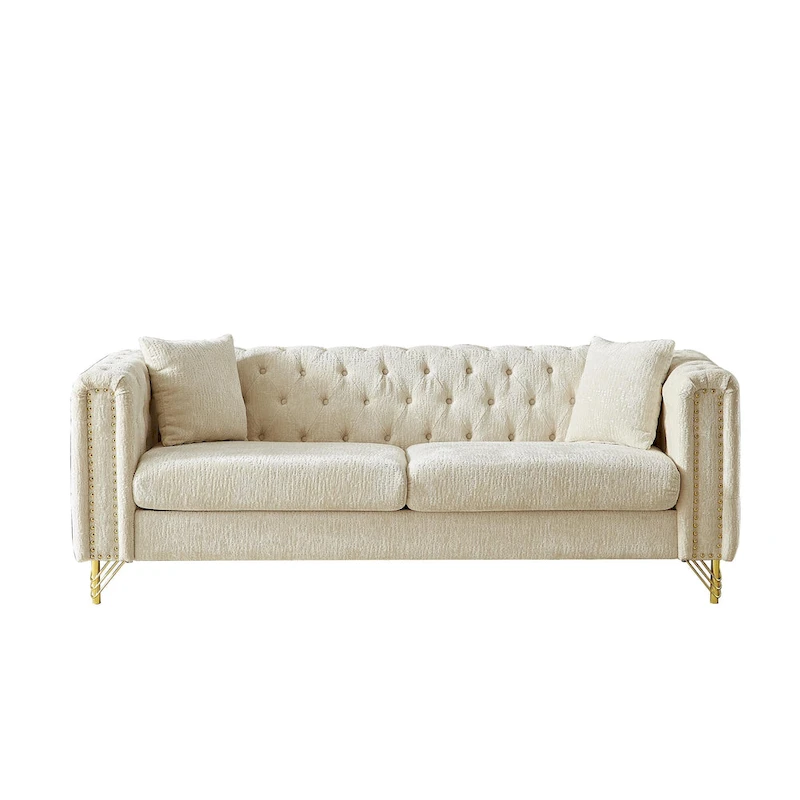 Chenille Tufted Upholstered 3-seater Sofa with Metal Legs