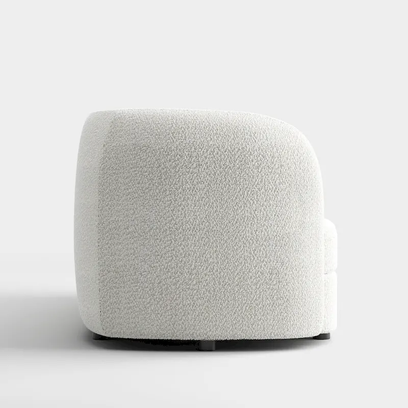 Modern Curved Arms Boucle Sofa Couch with Kidney Style Seat and Round Wooden Legs